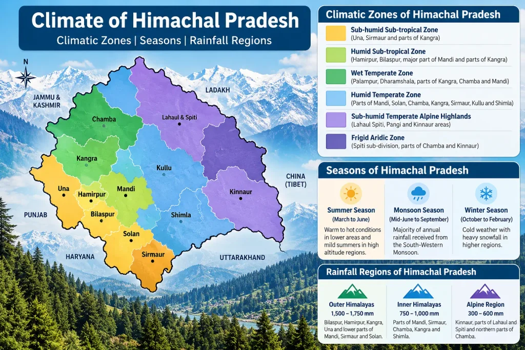 Climate of Himachal Pradesh showing climatic zones