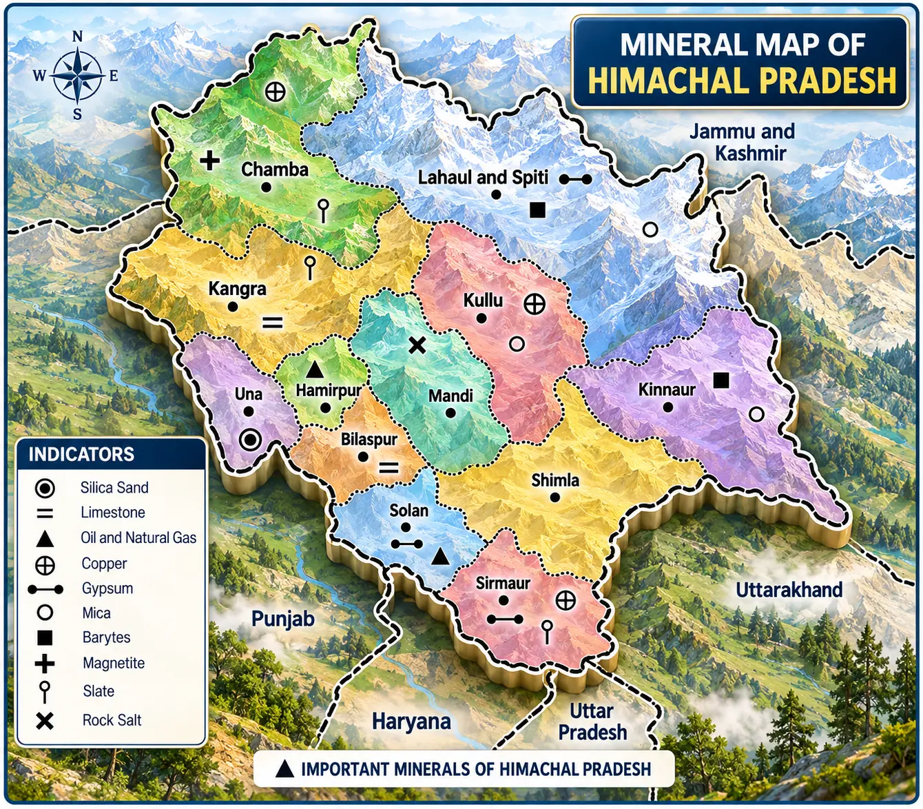 Mineral map of Himachal Pradesh showing important mineral resources